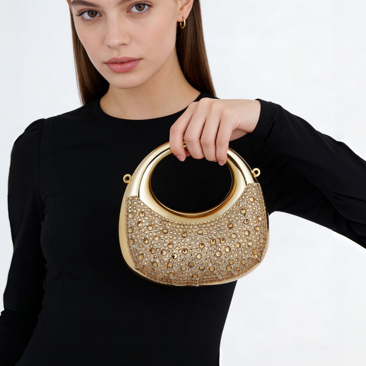Luxury Bags Dior - Mini Golden Evening Bag Diamond Purses